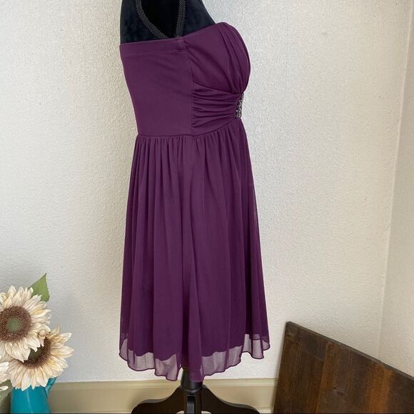 Jeweled Plumb Strapless Formal Dress - Picture 4 of 10